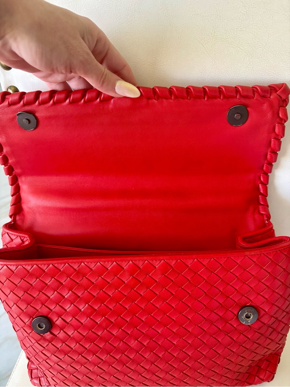 BOTTEGA Veneta Intrecciato Red OLIMPIA Medium Shoulder crossbody Bag Chain COA - Picture 8 of 15